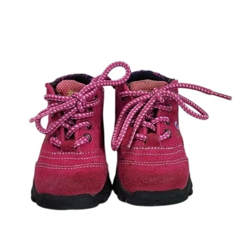 McKIDS Pink Suede Embroidered Flower Lace Up Ankle Boots Toddler Size 3‎
